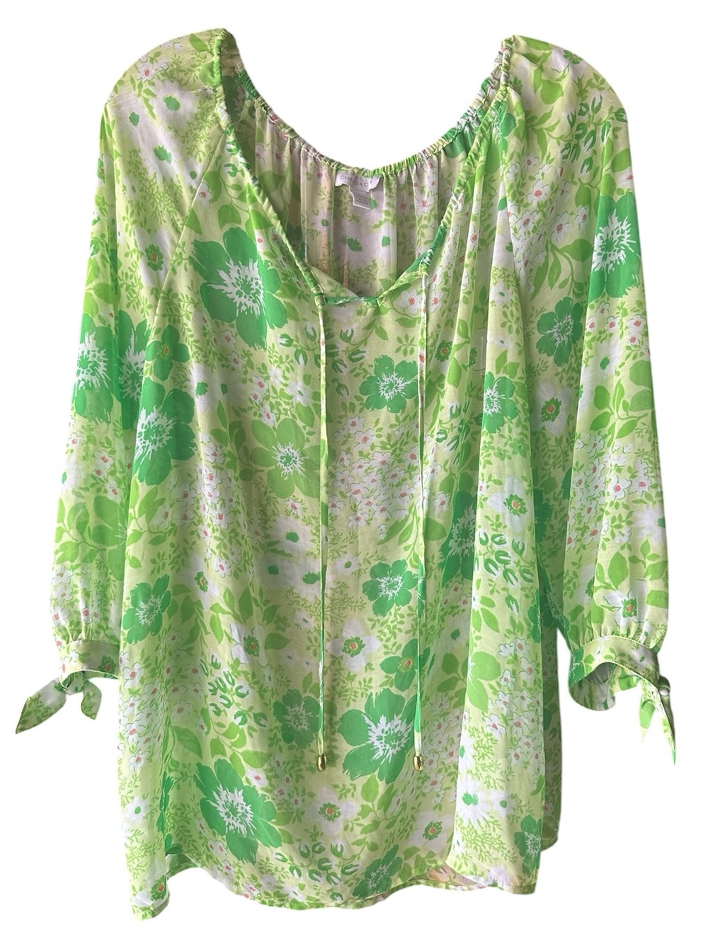 Green Floral Peasant Blouse - Brand - Picture 2 of 6